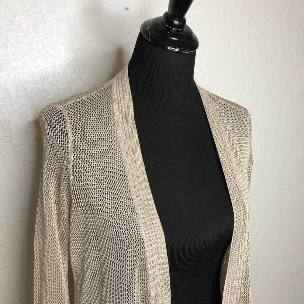 Whbm Champagne Open Front Open Knit Long Cardigan… - image 2